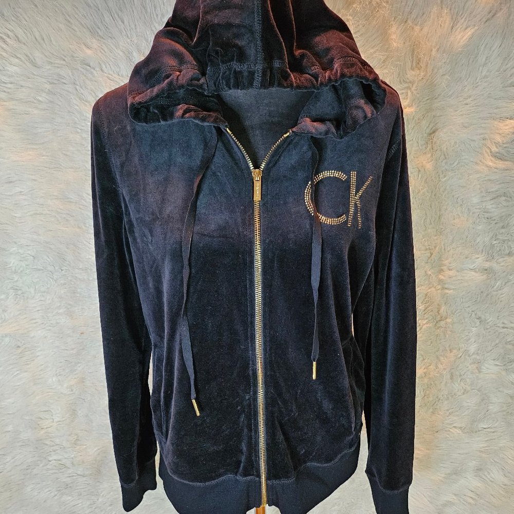 Calvin Klein Women's Black Velour Full Zip Hoodie Jacket Size M